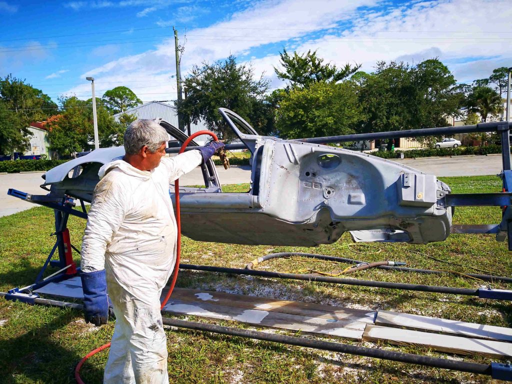 Porsche rotisserie sandblast in Ocala, FL - Ocala Sandblasting