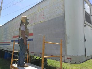 Aluminum Tractor trailer sandblast paint removal in Ocala, FL - Ocala Sandblasting